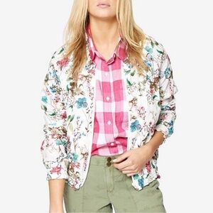 Sanctuary Bloom Cotton Floral Print Bomber Jacket // White Multi // XS
